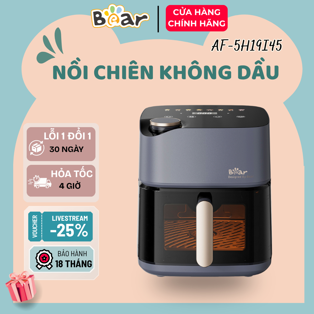 Nồi Chiên Không Dầu Bear 6L Khay Chiên Chống Dính Cao Cấp Dễ Vệ Sinh Cho Gia Đình AF-5H19I45