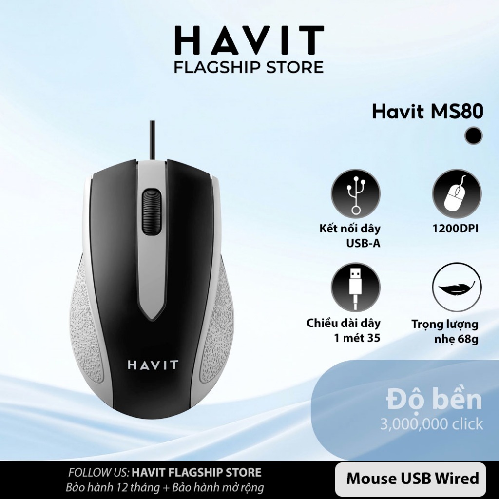 Chuột Có Dây Havit MS80 Chống Trượt | Ôm Tay Và Độ Nhạy Cao