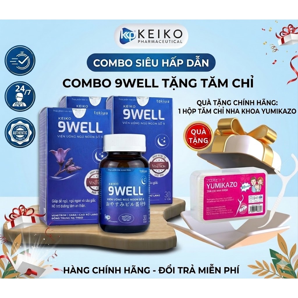 Viên Uống Ngủ Ngon 9WELL Chính Hãng Hộp 30 Viên [VENETRON NHẬT BẢN] - Hỗ Trợ Dễ Ngủ, Ngủ Sâu, Thư Gi