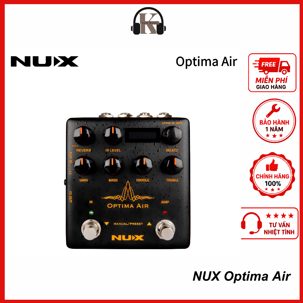 Pedal Mô Phỏng Guitar Thùng NUX Optima Air - Tạo & Nạp IR, XLR DI, USB Audio, Loop Hiệu Ứng chính hã