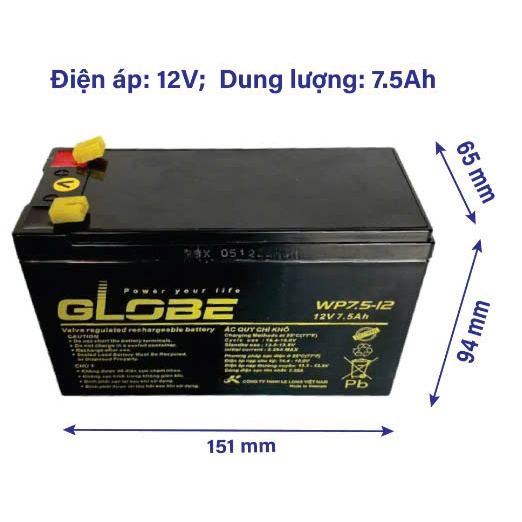 bình Globe 12V 7.5Ah GLOBE WP7.5-12 chính hãng