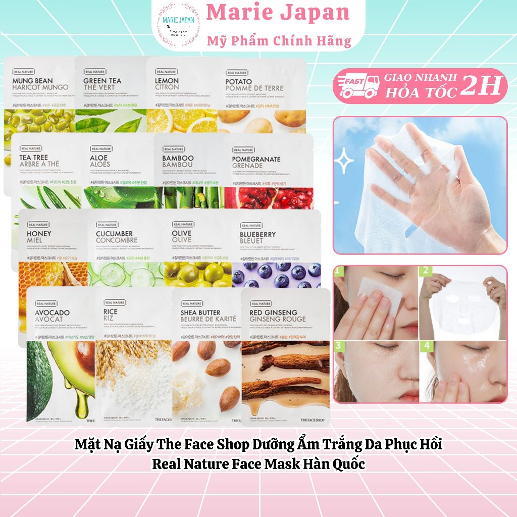 [1 MIẾNG LẺ] Mặt Nạ Giấy The Face Shop Dưỡng Ẩm Trắng Da Phục Hồi Real Nature Face Mask Hàn Quốc