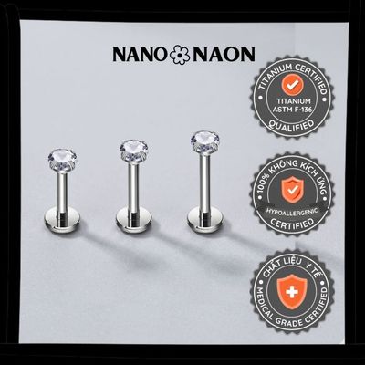 [Nano&Naon] Khuyên tai Titanium ASTM-F136 chuẩn cấy ghép nụ đá basic - Nano&Naon