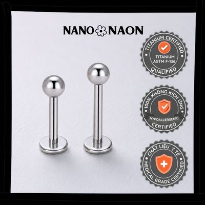 [Nano&Naon] Khuyên tai Titanium ASTM-F136 chuẩn cấy ghép nụ bi trơn - Nano&Naon