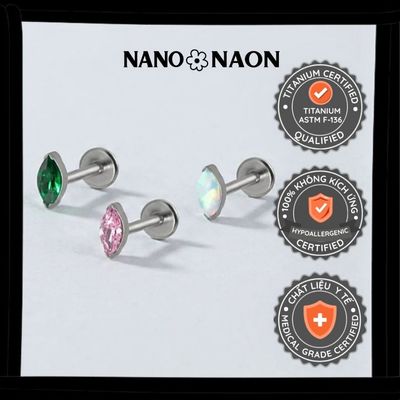 [Nano&Naon] Khuyên tai Titanium ASTM-F136 chuẩn cấy ghép đá màu - Nano&Naon
