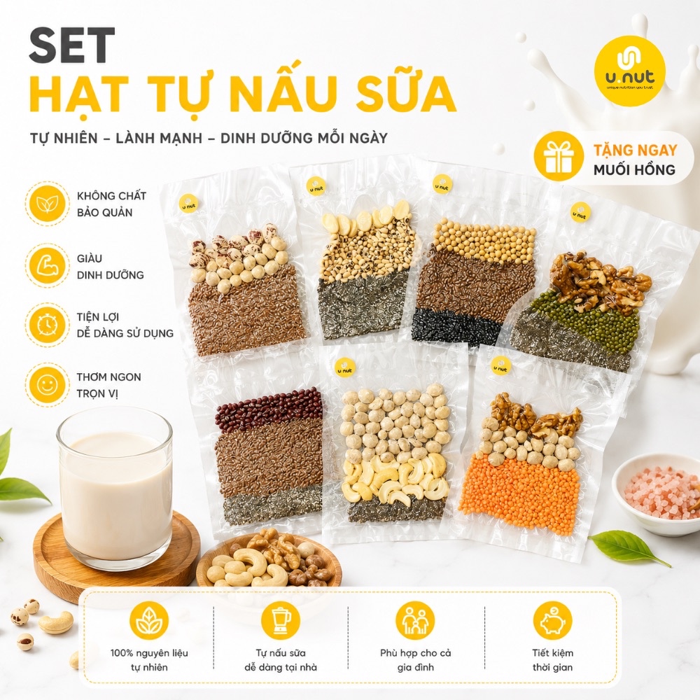 COMBO 14 GÓI HẠT TỰ NẤU SỮA OMEGA 3 - U.NUT – giàu dinh dưỡng và đa dạng các loại hạt