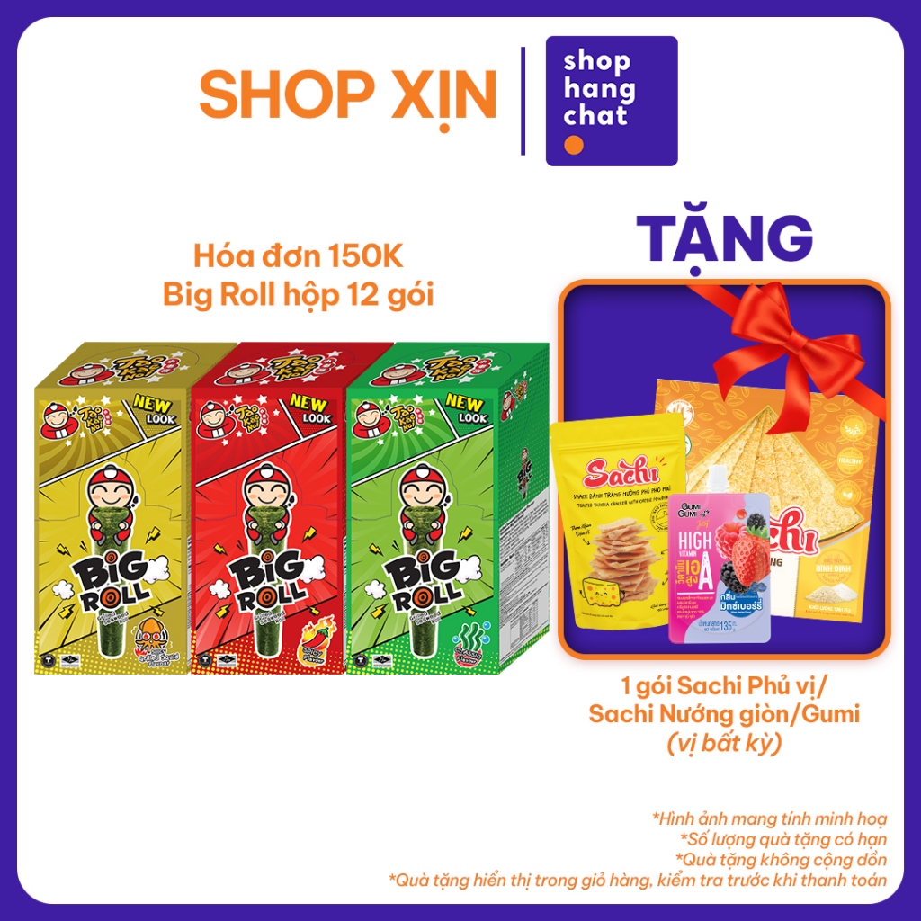 [Đơn 150k Tặng 1 gói Sachi PV/Sachi NG/Gumi] Snack Rong Biển Taokaenoi BIG ROLL (Hộp 12 Gói) Nhập Kh