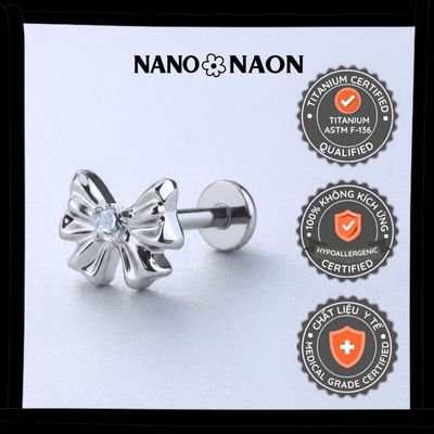 [Nano&Naon] Khuyên tai Titanium ASTM-F136 chuẩn cấy ghép nơ nụ đá - Nano&Naon
