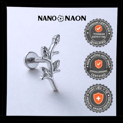 [Nano&Naon] Khuyên tai Titanium ASTM-F136 chuẩn cấy ghép cành lá - Nano&Naon