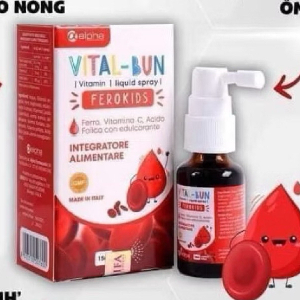 Sắt xịt Vital -Bun dẻo kids bổ sung sắt cho trẻ sơ  sinh và trẻ nhỏ . giảm tỉ lệ thiếu máu ở trẻ, tr