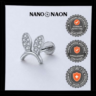 [Nano&Naon] Khuyên tai Titanium ASTM-F136 chuẩn cấy ghép cài thỏ - Nano&Naon