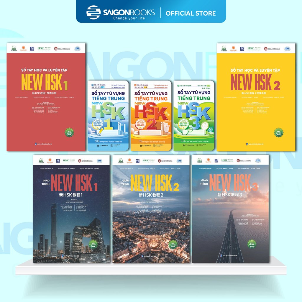 Bộ Sách Giáo Trình NEW HSK 1+2+3 & Sổ Tay Học Và Luyện Tập NEW HSK 1+2 & Từ Vựng NEW HSK 1+2+3 (Chuẩ