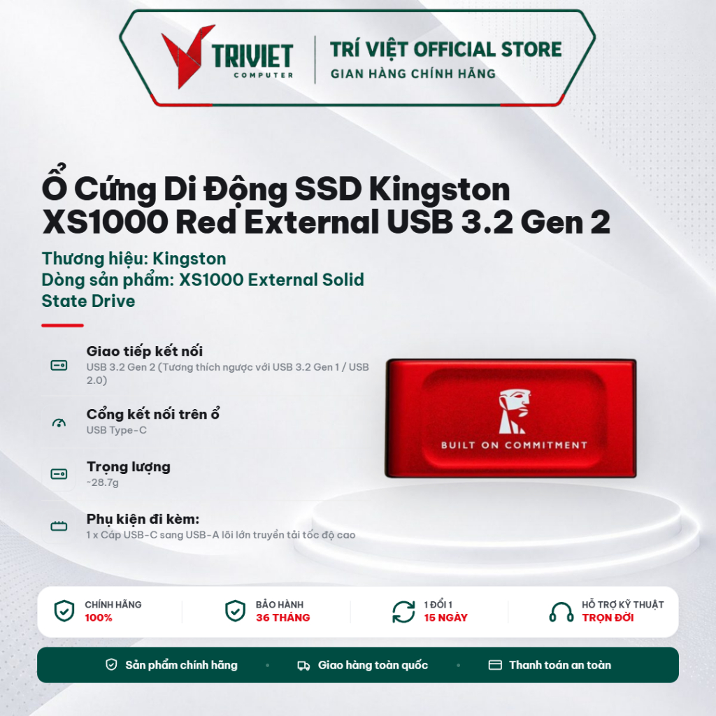 Ổ Cứng Di Động SSD Kingston XS1000 Red (1TB/2TB) USB 3.2 Gen 2 Portable External SSD