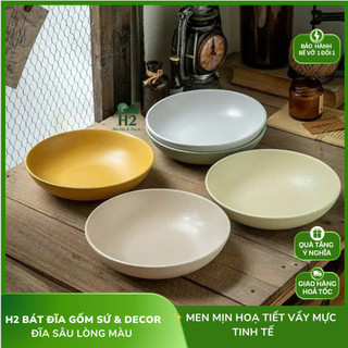 Bát Tô Sứ, Đĩa sâu lòng 5.5 cm Men Kem Họa Tiết Chấm Bi Đen Phong Cách Bắc Âu Minimalist - Tô Ăn Mì, Salad Decor nhà H2