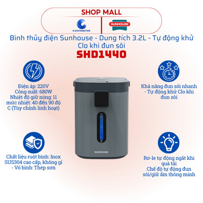 [HỎA TỐC] Bình thủy điện Sunhouse SHD1440 - Dung tích 3.2L - Hàng chính hãng