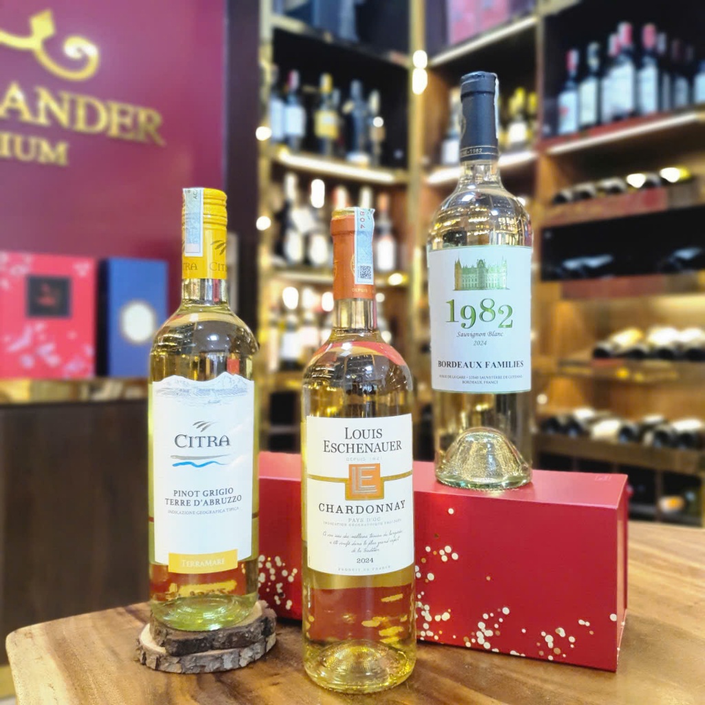 Combo Sắc Vang gồm 3 chai vang trắng: 1982 UG Bordeaux, Citra Pinot Grigio, Louis Eschenauer Chardon