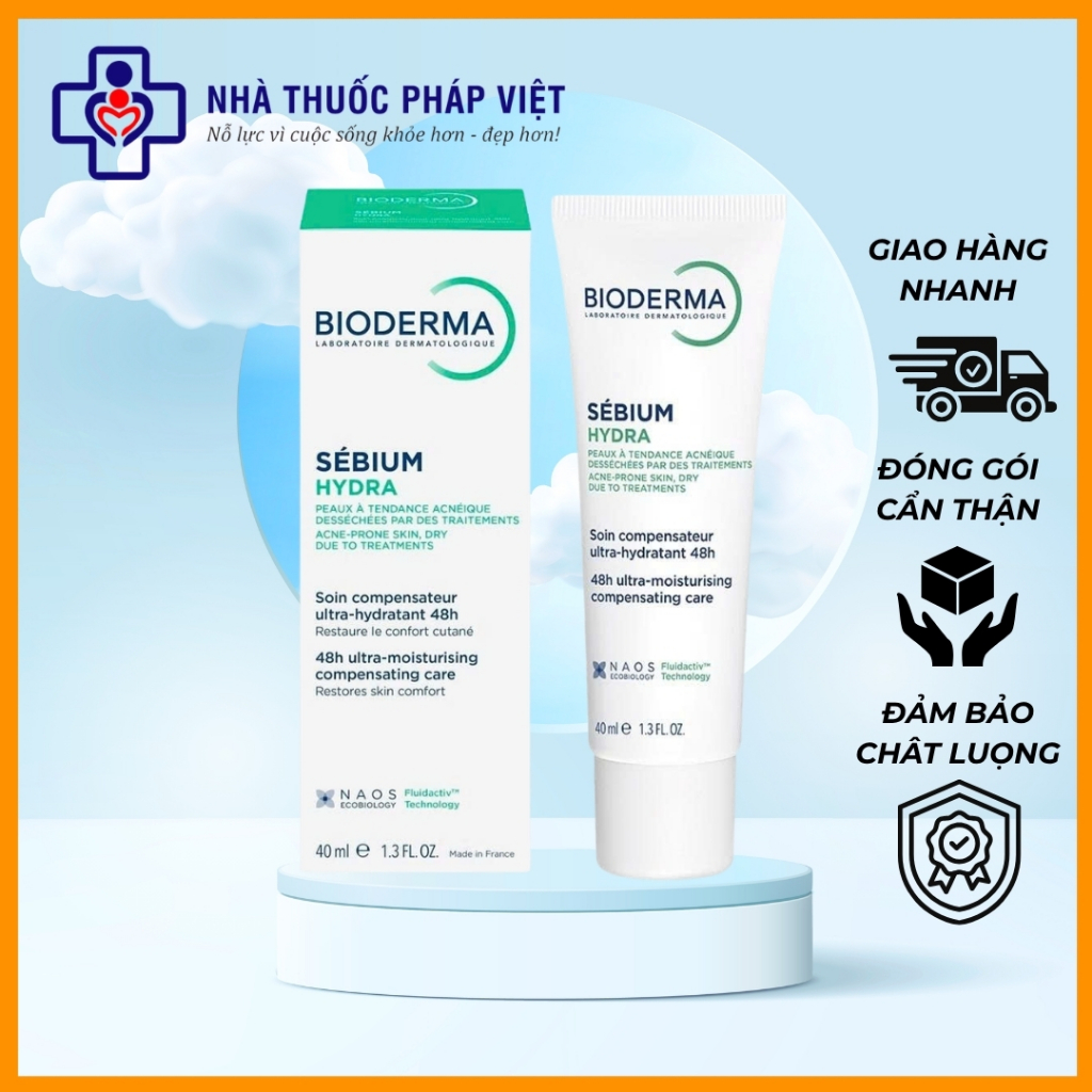 Bioderma Sebium Hydra 40ml - Kem dưỡng ẩm giảm khô căng, bong tróc cho da mụn