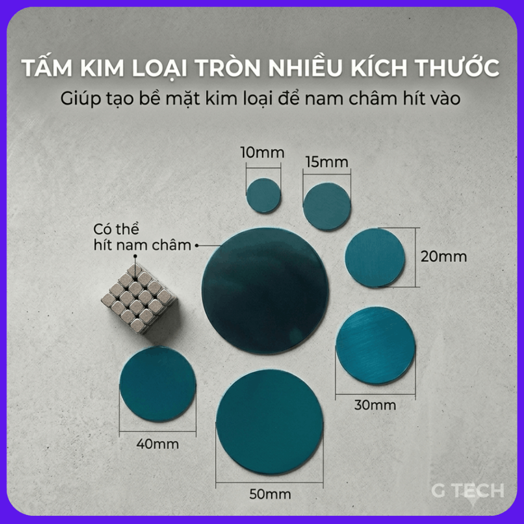 3 Tấm Kim Loại Tròn Dán Điện Thoại Nhiều Kích Thước Hỗ Trợ Thiết Bị Nam Châm_GTech