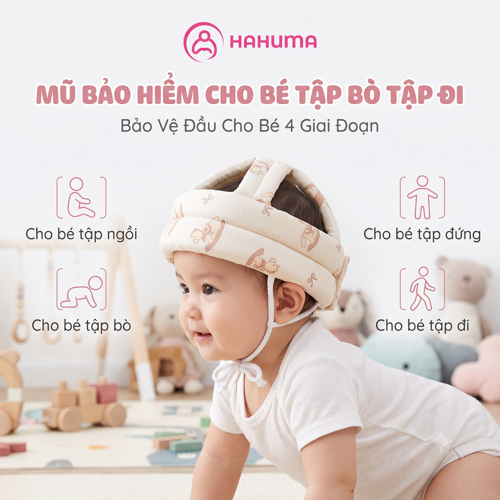 Mũ Bảo Hiểm Hahuma Cho Bé Tập Bò, Tập Đi – Mũ Bảo Vệ Đầu Tránh Va Đập 360 Độ