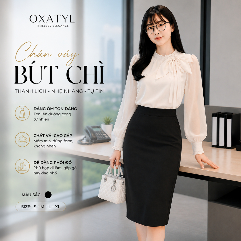 Chân Váy Công Sở Kiểu Dáng Bút Chì Sẻ Sau Chất Vải Tuyết Mưa Oxatyl mã CV55