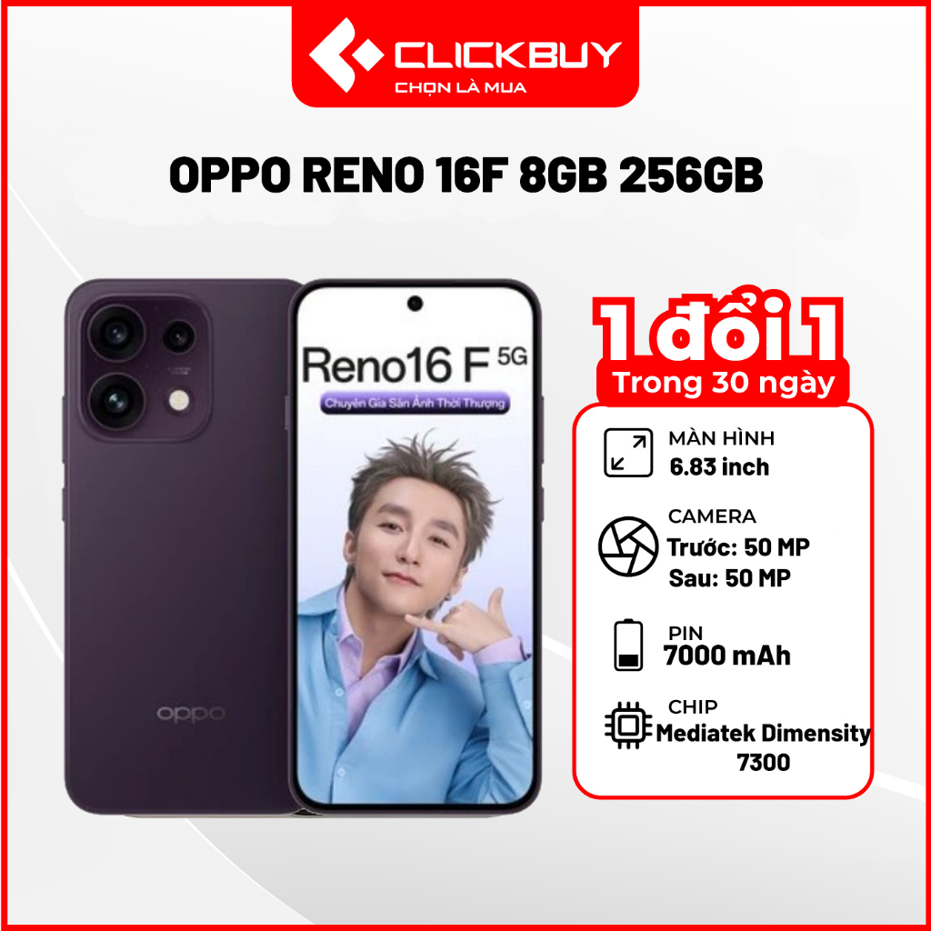 Điện Thoại OPPO Reno16 F 5G 8GB/256GB Camera Selfie 50MP Pin 7000mAh Sạc Nhanh 80W Chính Hãng | BigBuy360 - bigbuy360.vn