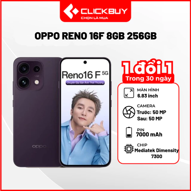 Điện Thoại OPPO Reno16 F 5G 8GB/256GB Camera Selfie 50MP Pin 7000mAh Sạc Nhanh 80W Chính Hãng