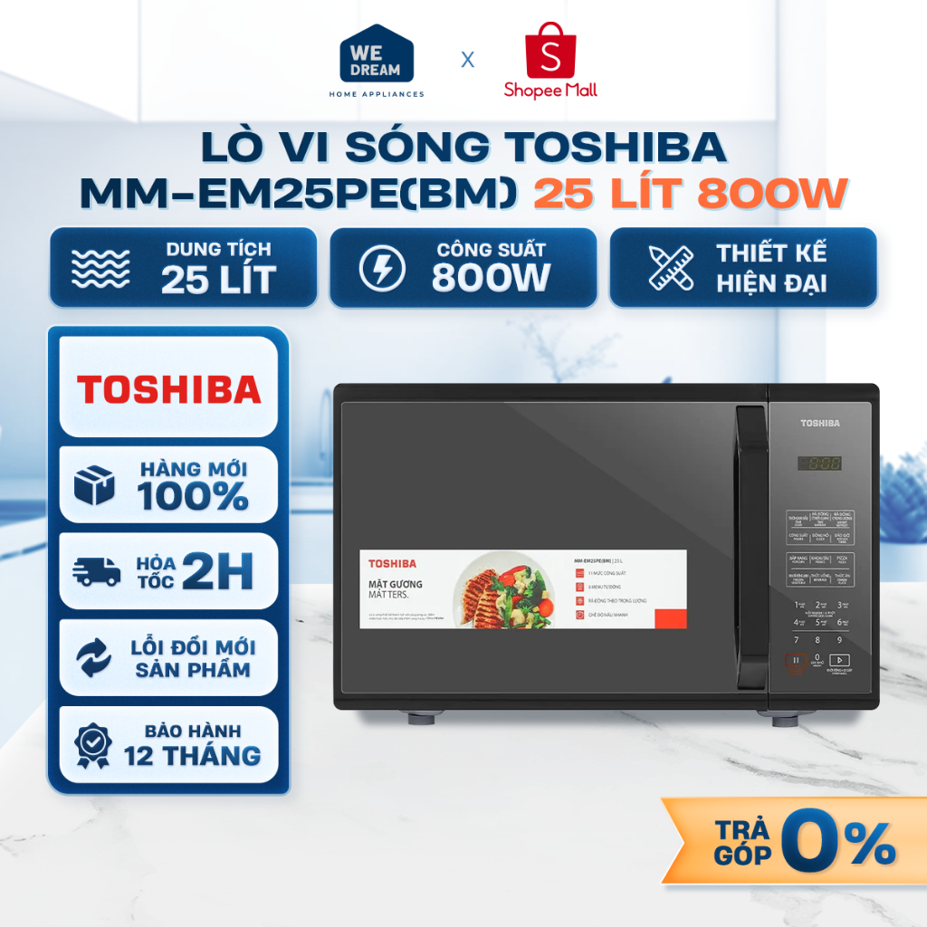 MM-EM25PE(BM) - Lò Vi Sóng Toshiba 25 Lít 800W MM-EM25PE(BM) - Hàng Chính Hãng, Mới 100%