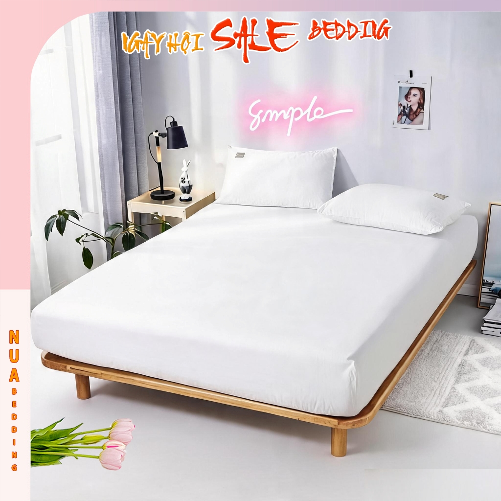 Ga Giường Khách Sạn, Homestay, Cotton Tici Trắng Trơn Không Bai Xù Thấm Hút Tốt