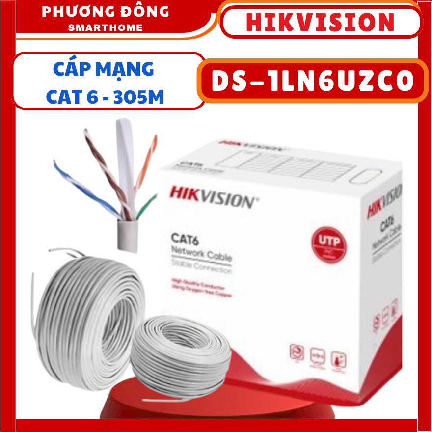 Cáp mạng CAT6 Hikvision DS-1LN6UZC0 cuộn 305m đồng nguyên chất - hàng chính hãng
