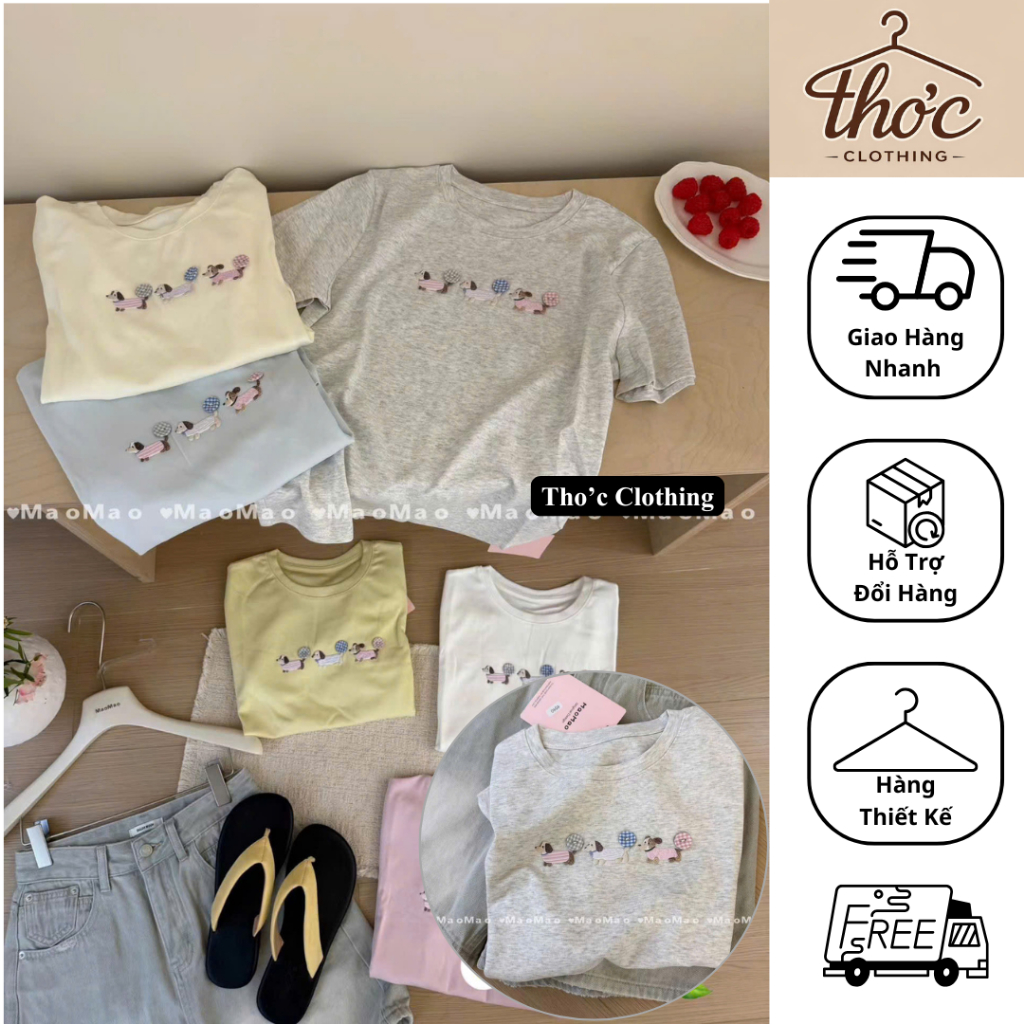 𝗧𝗵𝗼’𝗰 𝗖𝗹𝗼𝘁𝗵𝗶𝗻𝗴 áo phông cotton thêu cún 9590