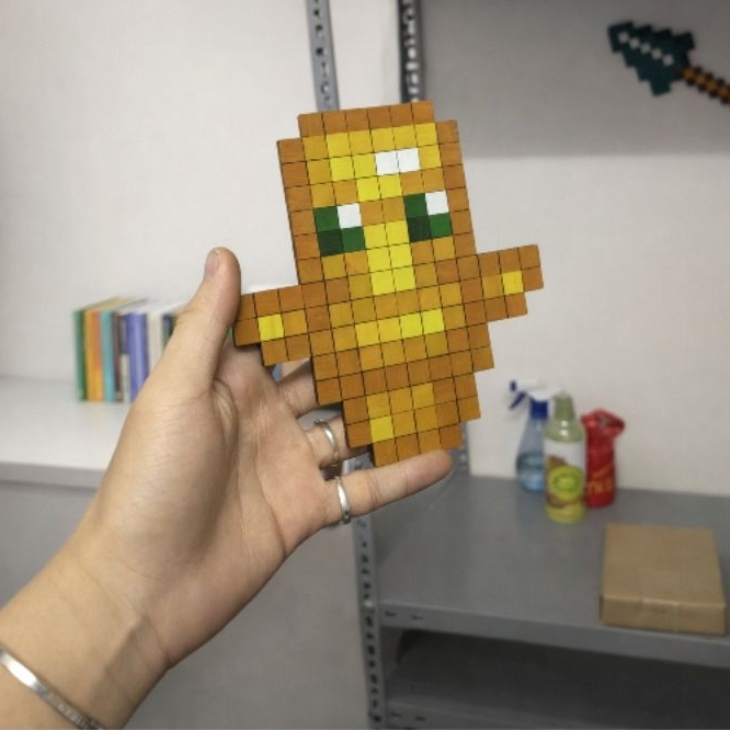 Mô Hình Minecraft Totem & Táo Vàng Bằng Gỗ Pixel Art – Bộ Thủ Công Decor Bàn Học, Quà Tặng Fan Minec