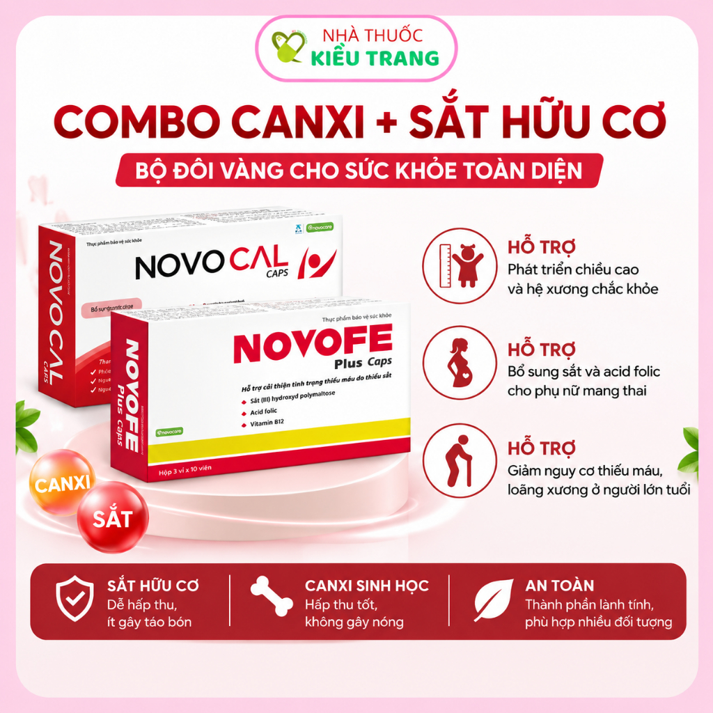 Combo Canxi Novocal & Sắt Novofe Plus - Bộ Đôi Bổ Sung Canxi Và Sắt Tiện Lợi