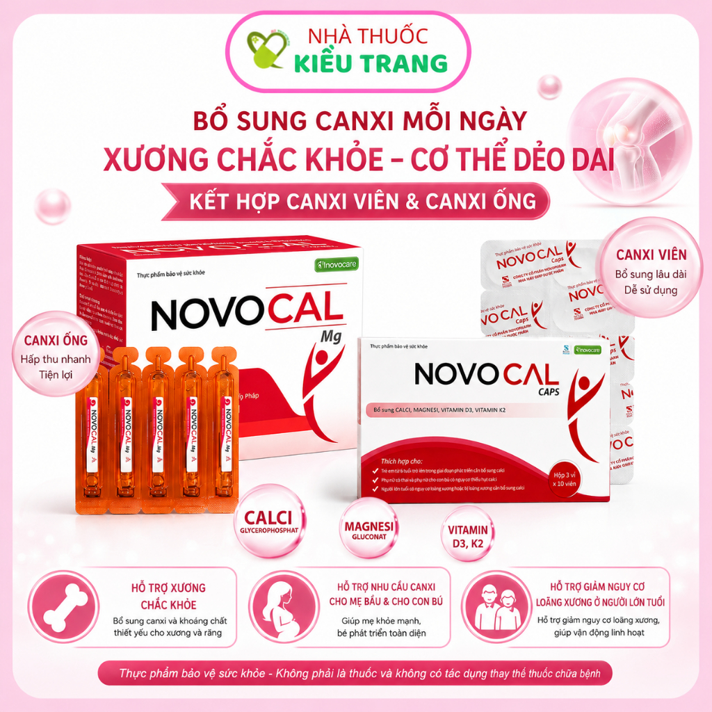 Canxi NOVOCAL caps / Canxi ống Novocal Mg - bổ sung canxi đúng chuẩn, giúp xương chắc khoẻ