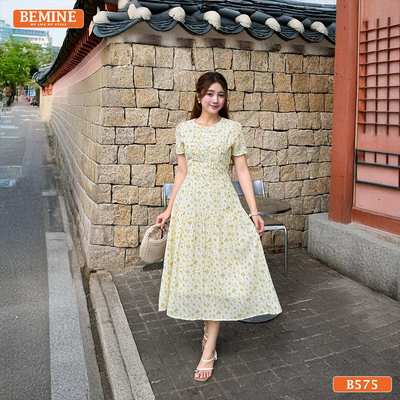 Đầm thiết kế BEMINE cổ tròn in hoa dáng dài xòe phù hợp đi chơi-B575