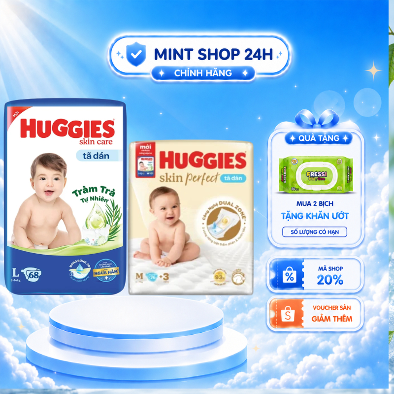 [HỎA TỐC] tã dán huggies skincare size M76+3/L68  mới mỏng 0.2cm