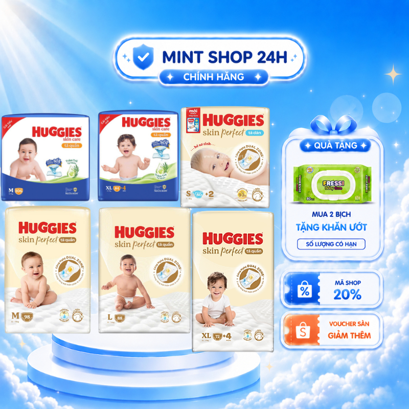 [Hỏa tốc-mã Live/Video] Tã bỉm dán/quần HUGGIES skin perfect, huggies skincare L104/M106/xl88/xxl80