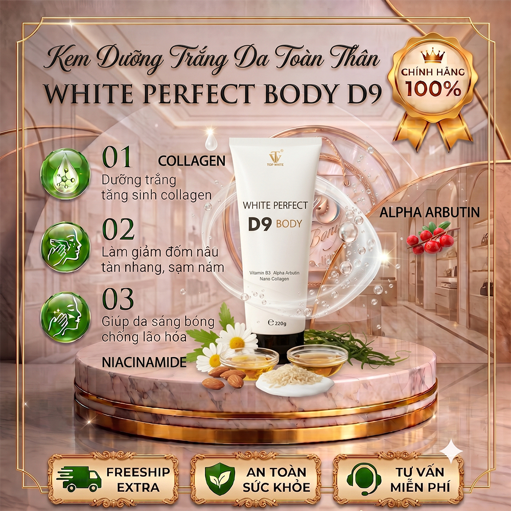 ✅[chính hãng]® Kem dưỡng trắng dưỡng ẩm da toàn thân White Perfect Body D9 TOPWHITE 220g