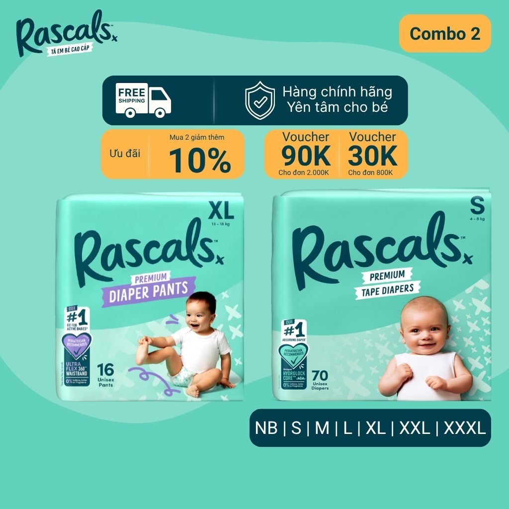 Combo 2 bỉm rascal friend, tã rascal and friend New Zealand, bỉm tã rascal and friends chính hãng