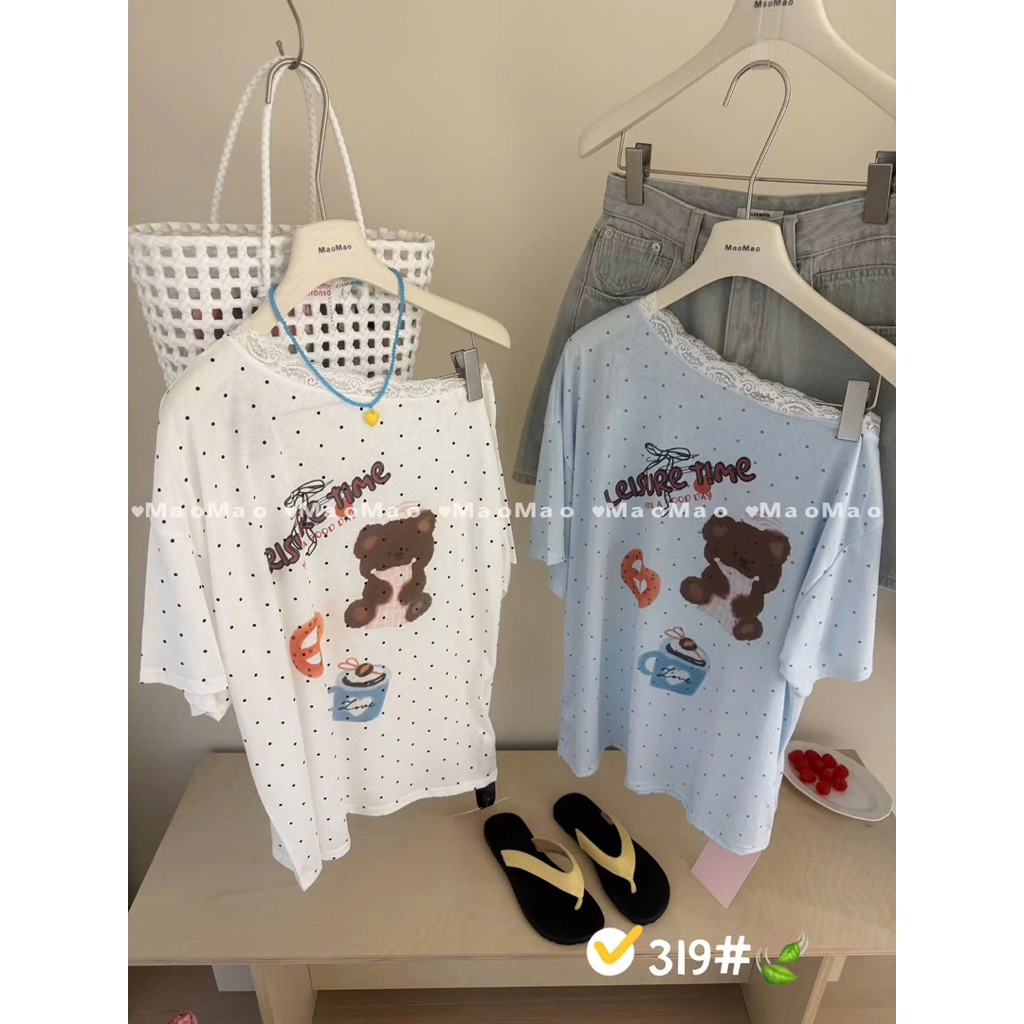 Áo Phông Giấy Lệch Vai Ren Leisure Time Mã TD2