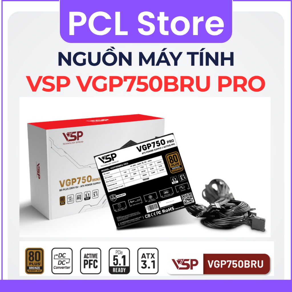 Nguồn máy tính VSP VGP750BRU PRO 750W Chính Hãng