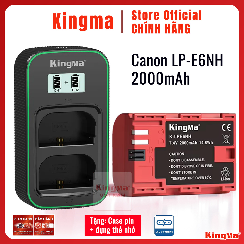Kingma Canon LP-E6NH 2000mAh | Pin và sạc máy ảnh cho Canon EOS R63 R52 R R52 R6 R5 5D2 5D3 5D4 6D 6
