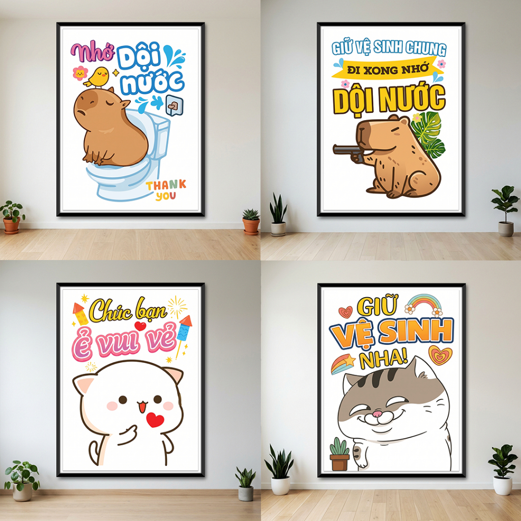 Tranh Decor Nhớ Dội Nước Meme Dễ Thương Trang Trí Nhà WC Vui Nhộn Đậm Chất Giải Trí - Decor Faiclup