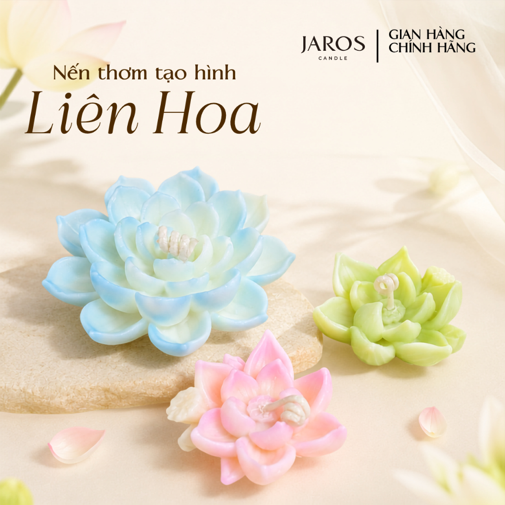 Nến Thơm Hoa Sen Thanh Lịch Tinh Tế, Từ Sáp Tự Nhiên, Đóng Hộp JAROS Candle