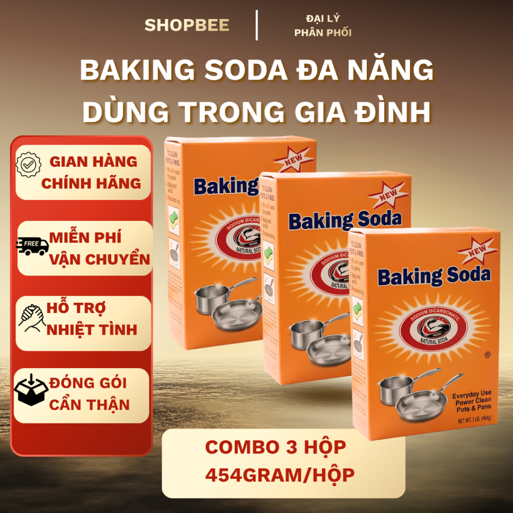 (454g) COMBO 3 Bột nở Baking Soda Dùng Làm Sạch, Khử Mùi, Hỗ Trợ Làm Bánh, Tiện Lợi Cho Gia Đình - H