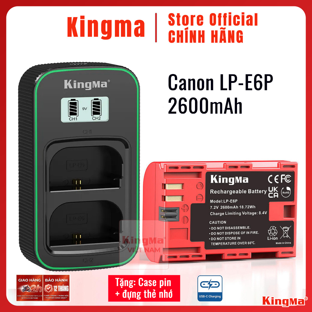 Kingma Canon LP-E6P 2600mAh | Pin và sạc máy ảnh cho Canon EOS R63 R52 R R52 R6 R5 5D2 5D3 5D4 6D 6D