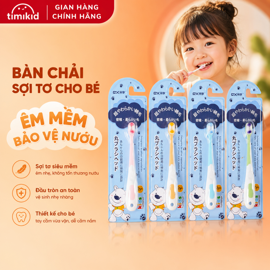 Bàn Chải Đánh Răng Sợi Tơ Siêu Mềm Không Gây Chảy Máu Chân Răng Cho Bé 1-4 Tuổi