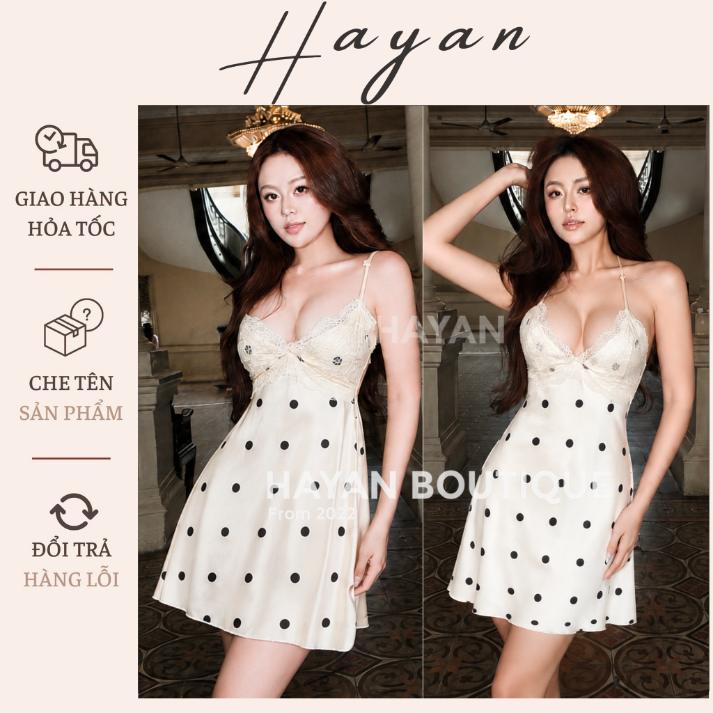 HT136b Váy ngủ sexy  cổ yếm phối ren xẻ v1 kèm ĐỆM LÓT,đồ ngủ lụa cao cấp xoè nhẹ hở lưng HT136b