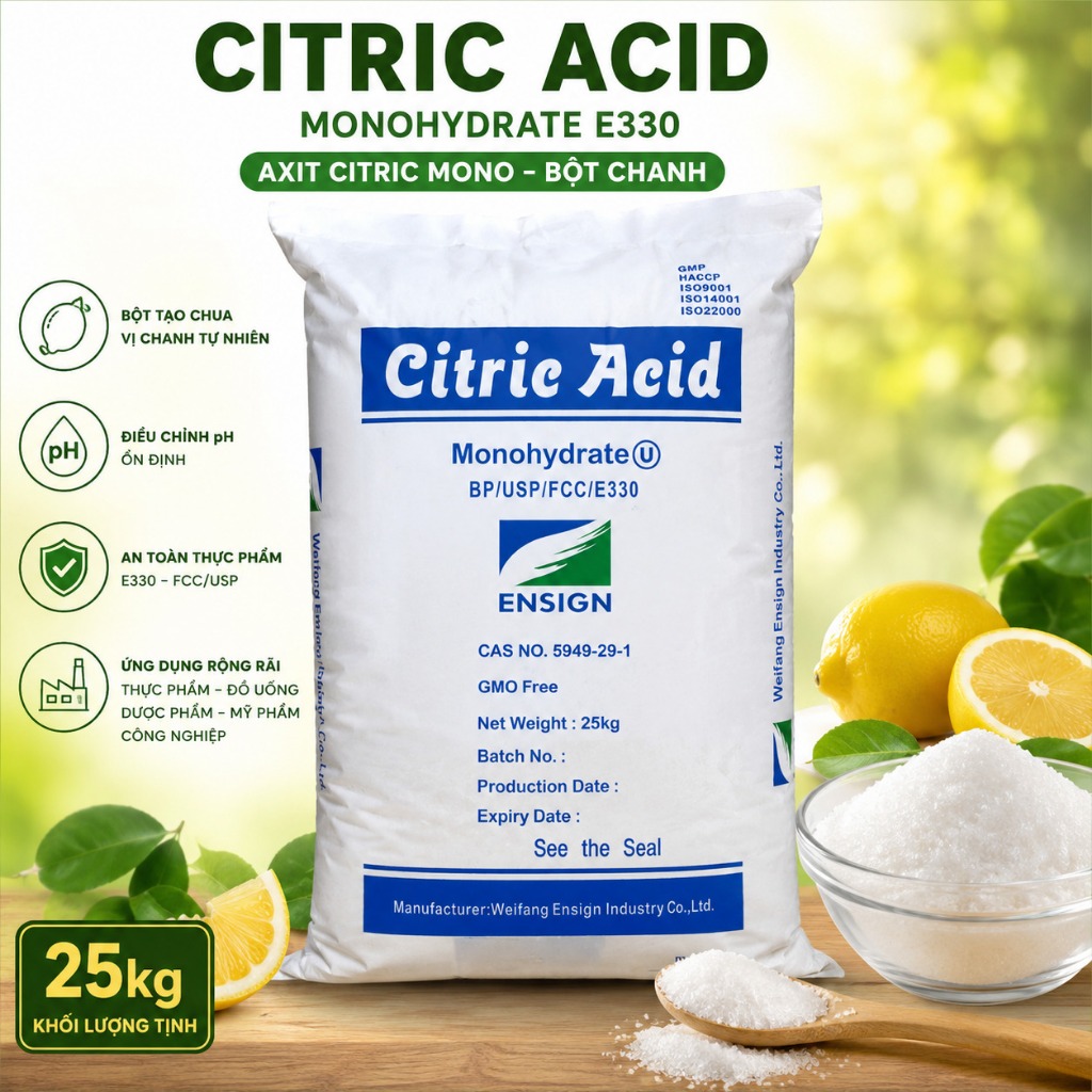 Axit Citric Mono E330 25kg - Citric Acid Monohydrate Bột Chanh Tạo Chua Điều Chỉnh Độ pH Thực Phẩm &