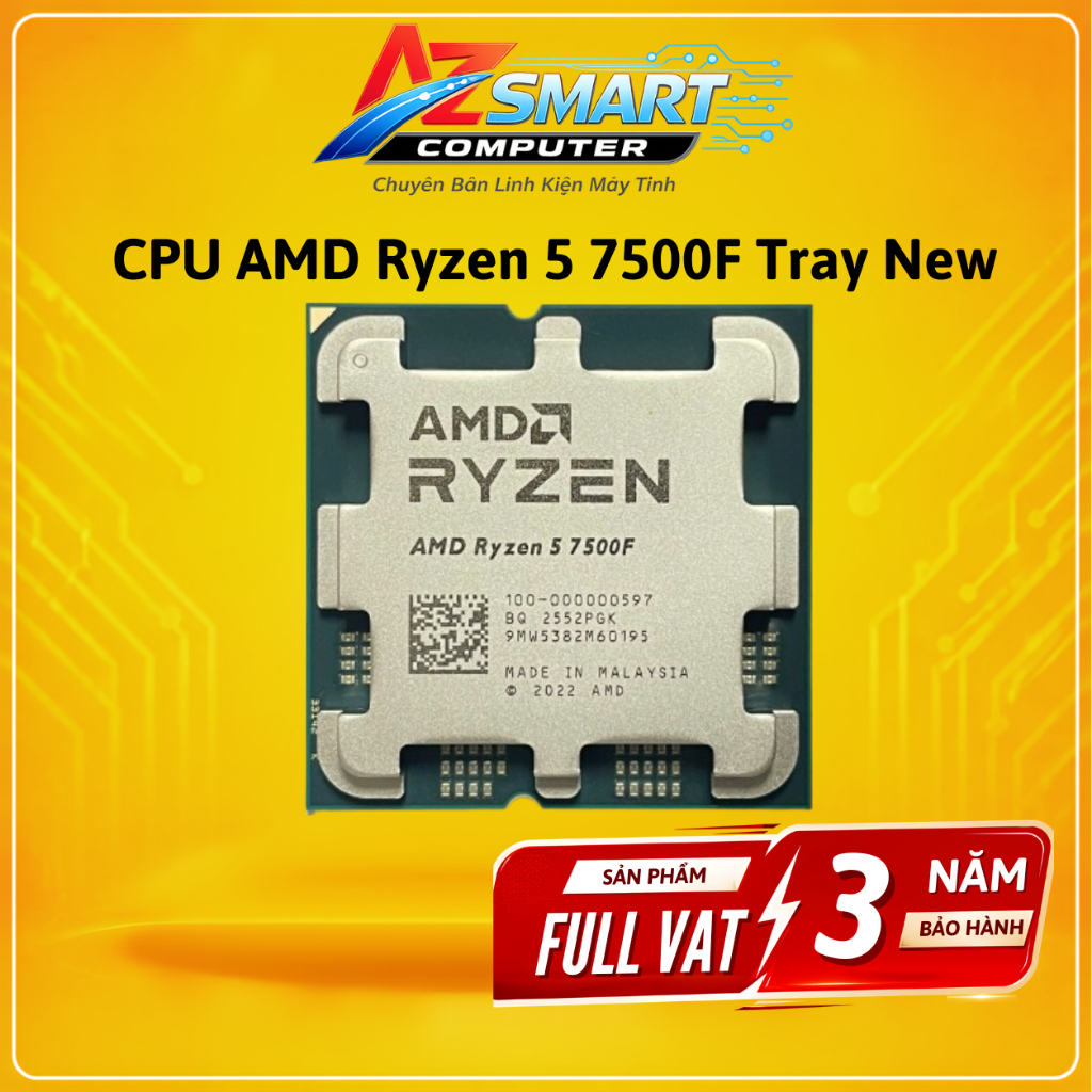 CPU AMD Ryzen 5 7500F Tray 6 Nhân 12 Luồng New BH 36 Tháng Full VAT, Hiệu Năng Cao AZsmart PC
