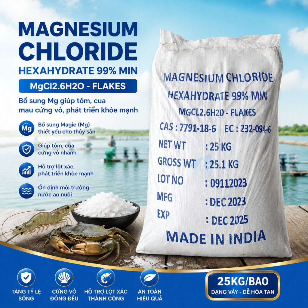 Khoáng MgCl2 Vảy Magnesium Chloride Hexahydrate – Bổ Sung Magie (Mg) Cho Tôm Cua, Mau Cứng Vỏ, Ổn Đị